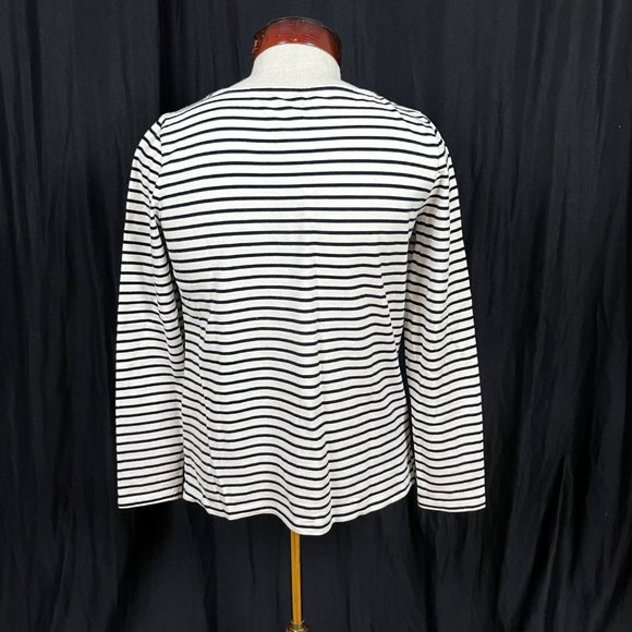 Talbots Embroidered Flowers Black White Striped Top Long Sleeve Size M - Picture 4 of 5